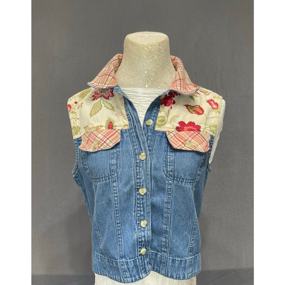 Sun River Clothing Co Women's sz‎ M denim vest cottagecore western floral boho